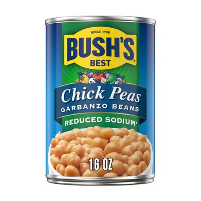 Bush's Best Reduced Sodium Garbanzos Chickpeas, Source Of Plant Based Protein And Fiber, Low Fat, Gluten Free, 16 oz