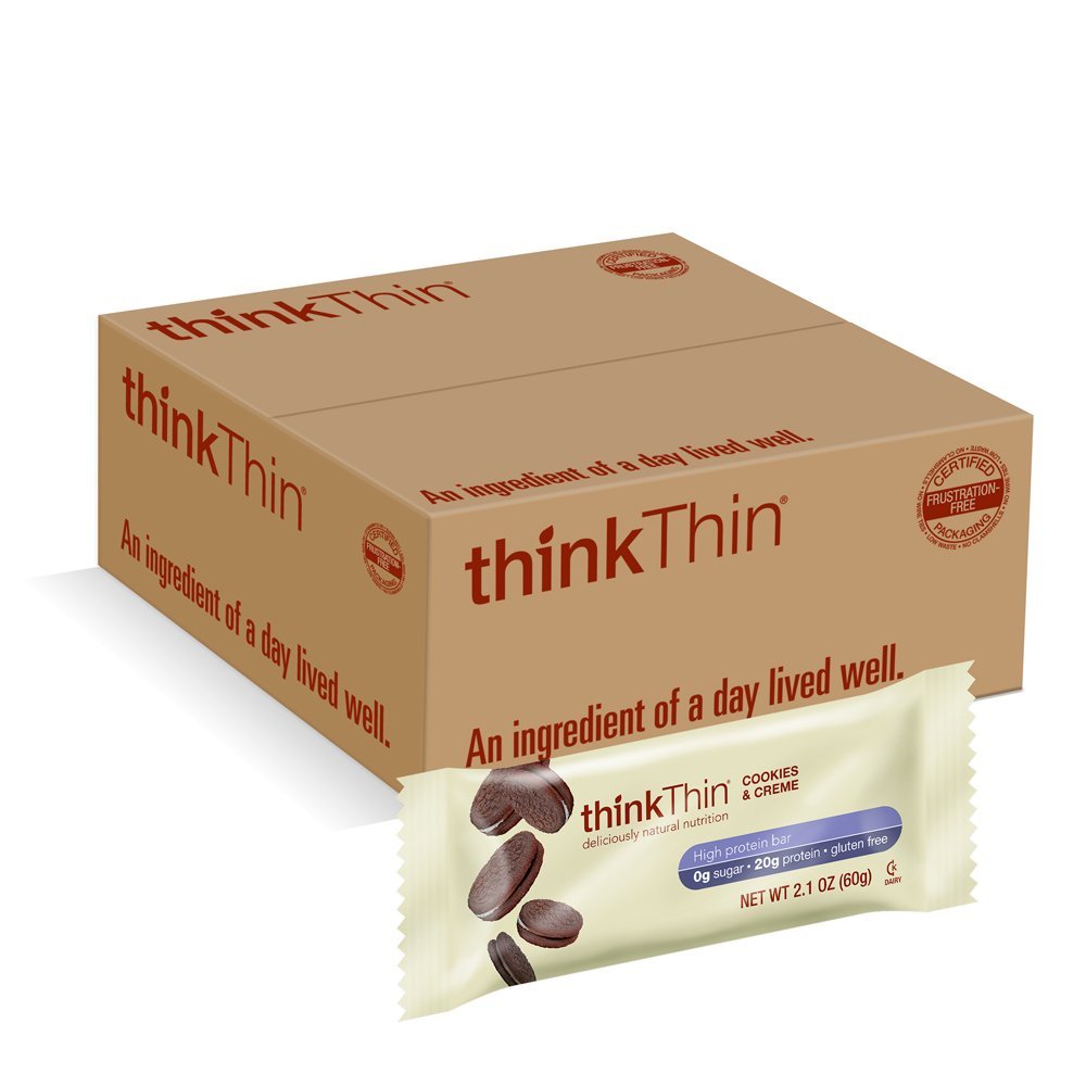 thinkThin Cookies & Cream, Gluten Free, 2.1-Ounce Bars (Pack of 15)