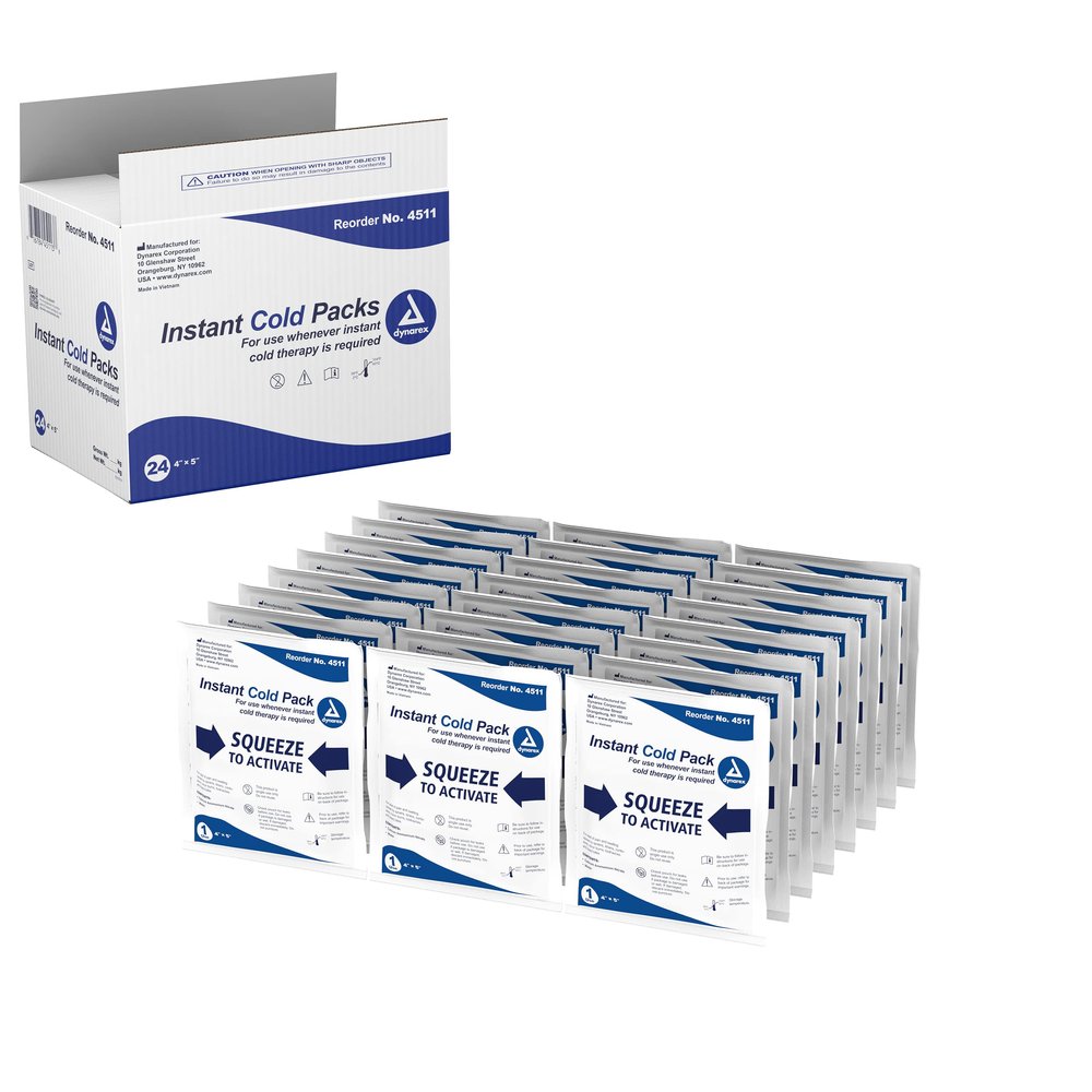 Dynarex Disposable Ice Packs for Injuries - Instant Cold Packs for First Aid, Swelling, Sprains & Abrasions - Single Use Cold Packs for Joint & Muscle Pain - 24-Pack, 4x5-Inch (Packaging May Vary)