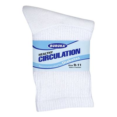 3 Pairs Men Healthy Circulation Diabetic Crew Socks (9-11 (Shoes sizes 8-10), White)