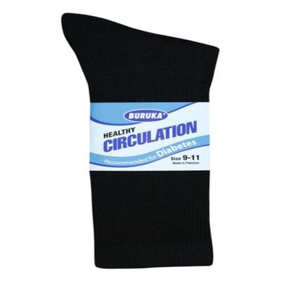 3 Pairs Men Healthy Circulation Diabetic Crew Socks (10-13(Shoes sizes 10-12), Black)