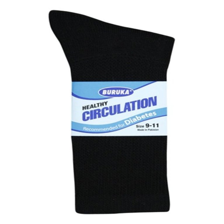 3 Pairs Men Healthy Circulation Diabetic Crew Socks (10-13(Shoes sizes 10-12), Black)
