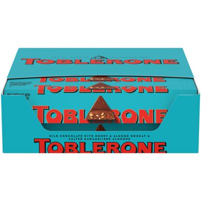 TOBLERONE Milk Chocolate Bar with Salted Caramelized Almonds and Honey and Almond Nougat, Bulk Chocolate, 20 - 3.52 oz Bars