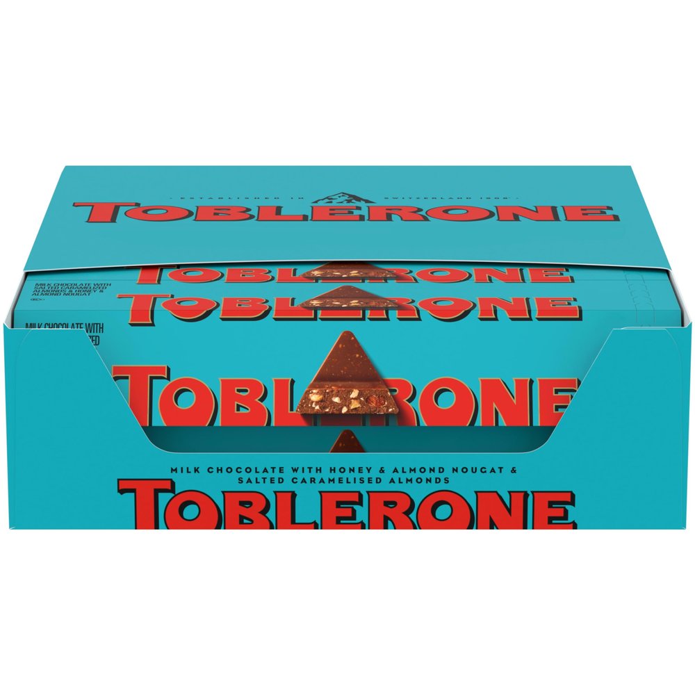 TOBLERONE Milk Chocolate Bar with Salted Caramelized Almonds and Honey and Almond Nougat, Bulk Chocolate, 20 - 3.52 oz Bars