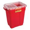 BD 305464 Multi-Use Nestable Sharps Collector with Pearl Regular Funnel Clear Top, 12-1/2" Width x 11-1/2" Height x 8-1/2" Depth, 14 Quart Capacity, Red Base/Natural Top (Case of 20) view 1