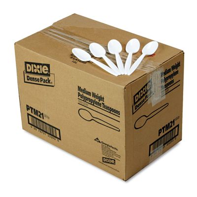 Dixie Plastic Cutlery, Mediumweight Teaspoons, White, 1,000/carton