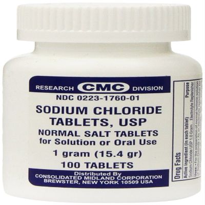 Sodium Chloride Tablets 1 Gm, USP Normal Salt Tablets - 100 Tablets (Pack of 3)