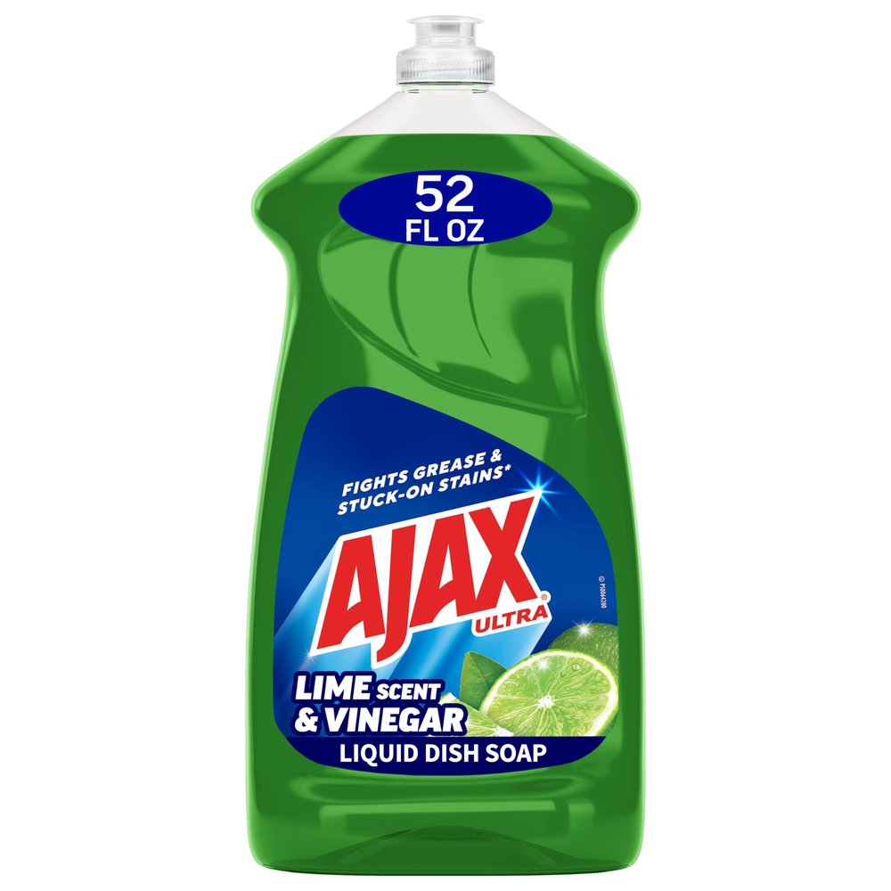 Ajax Ultra Dish Soap Lime Scent and Vinegar, Sparkling Clean Dishes, Mess-Free, Easy-Flip Cap, 52 fl oz Bottle