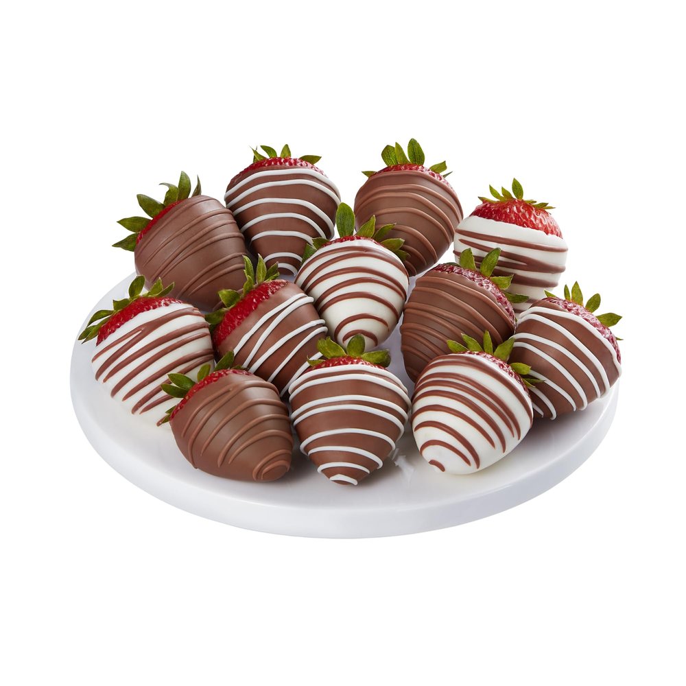 Sharis Berries Gourmet Drizzled Strawberries | Chocolate Covered Strawberry Gift Box | Ideal for Mother's Day, Anniversary, Birthdays, Congratulations, or Saying Thank You (Full Dozen, 12 Berries)