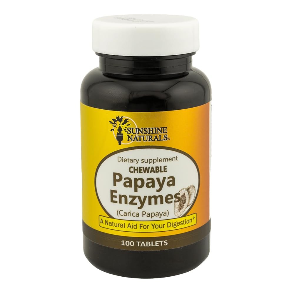 Sunshine Naturals Papaya Enzyme Chewable Digestive Health Supplement  100 Tablets  Natural Digestive Aid with Papain