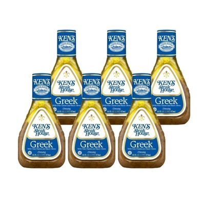 Kens Steakhouse Dressing, Greek Dressing with Feta Cheese & Black Olives, Gluten Free Dressing for Salads or Marinades 16 Fl Oz (Pack of 6)