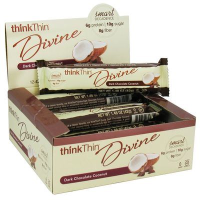 thinkThin Divine Dark Chocolate Coconut, Gluten Free, 1.48-Ounce Bars (Pack of 12)