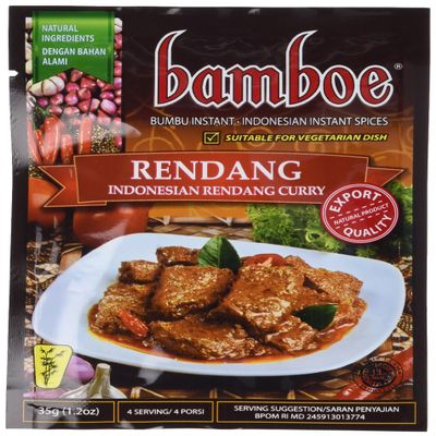 bamboe - RENDANG - INDONESIAN DRY CURRY PASTE - INDONESIAN INSTANT SPICES - 6 x 1.2 OZ /36 g - Product of Indonesia by Bamboe