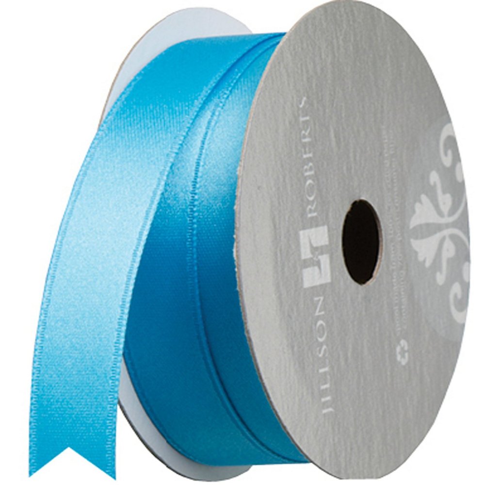 Jillson Roberts 5/8-Inch Double Faced Satin Ribbon Available in 21 Colors, Turquoise, 6 Spool-Count (FR0939)