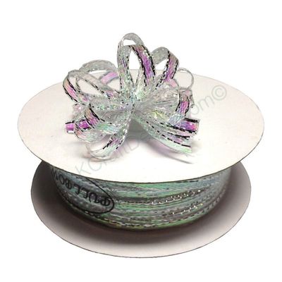 1/8" Iridescent Silver 50 Yards Organza Nylon Iridescent Center with String Pull up Ribbon Bow