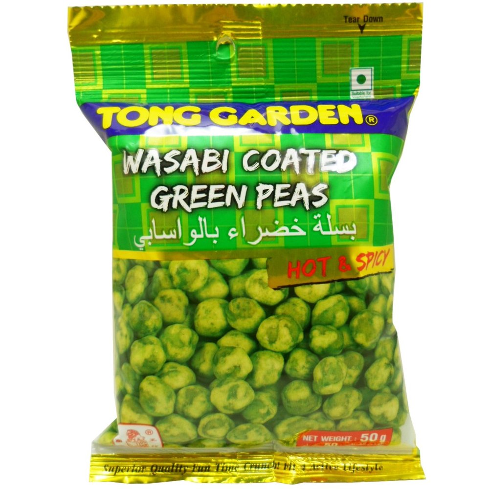 Crispy Wasabi Coating Green Peas Snack Hot & Spicy Net Wt 50 G (1.76 Oz.) Tong Garden Brand X 2 Bags