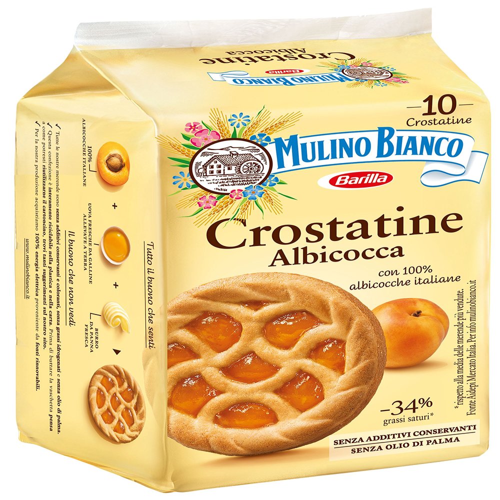 Mulino Bianco Crostatine con Confettura di Albicocca - Colazione e Snack Dolce per Merenda - 10 Crostatine