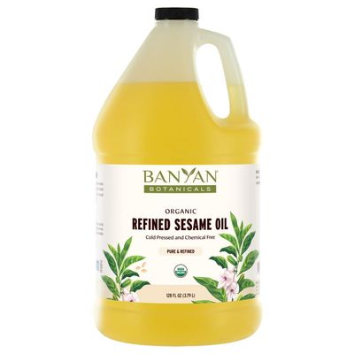 Banyan Botanicals Refined Sesame Oil  Organic Sesame Oil for Skin, Body, Hair & More  Multiple Sizes  128 oz  Non GMO Sustainably Sourced Vegan