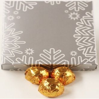 Scott's Cakes Milk Chocolate Chocolate Cream Filling Candies with Copper Foils in a 1 Pound Snowflake Box