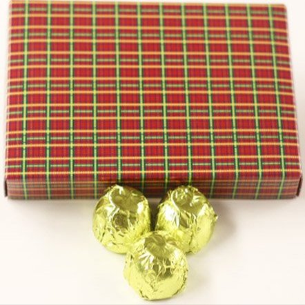 Scott's Cakes Milk Chocolate Chocolate Cream Filling Candies with Chartreuse Foils in a 1 Pound Christmas Plaid Box