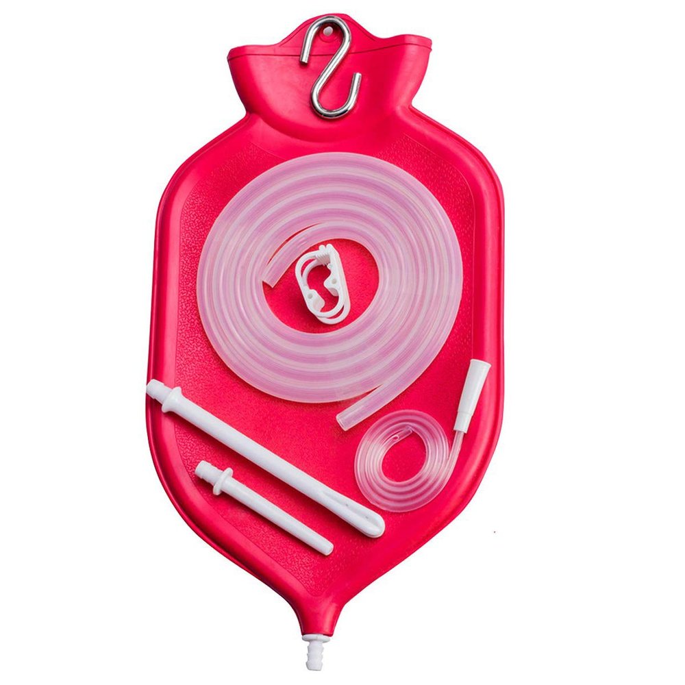HealthAndYoga NaturoFloPlus Enema Bag Kit - 4 Quart for Deep Enemas - Open Fountain Top for Easy Cleaning and Hygiene - Fleet Enema, Coffee Enema and Anal Douche - Pink