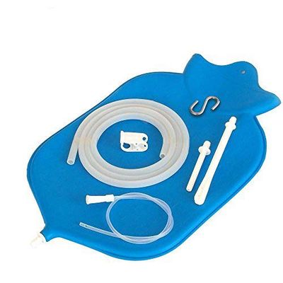 HealthAndYoga NaturoFloPlus Enema Bag Kit - 4 Quart for Deep Enemas - Open Fountain Top for Easy Cleaning and Hygiene - Fleet Enema, Coffee Enema and Anal Douche - Blue