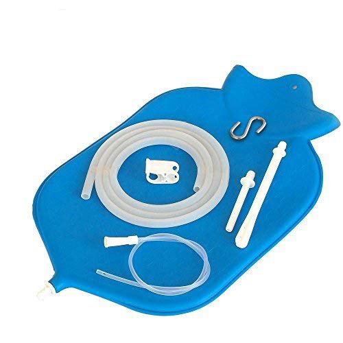 HealthAndYoga NaturoFloPlus Enema Bag Kit - 4 Quart for Deep Enemas - Open Fountain Top for Easy Cleaning and Hygiene - Fleet Enema, Coffee Enema and Anal Douche - Blue