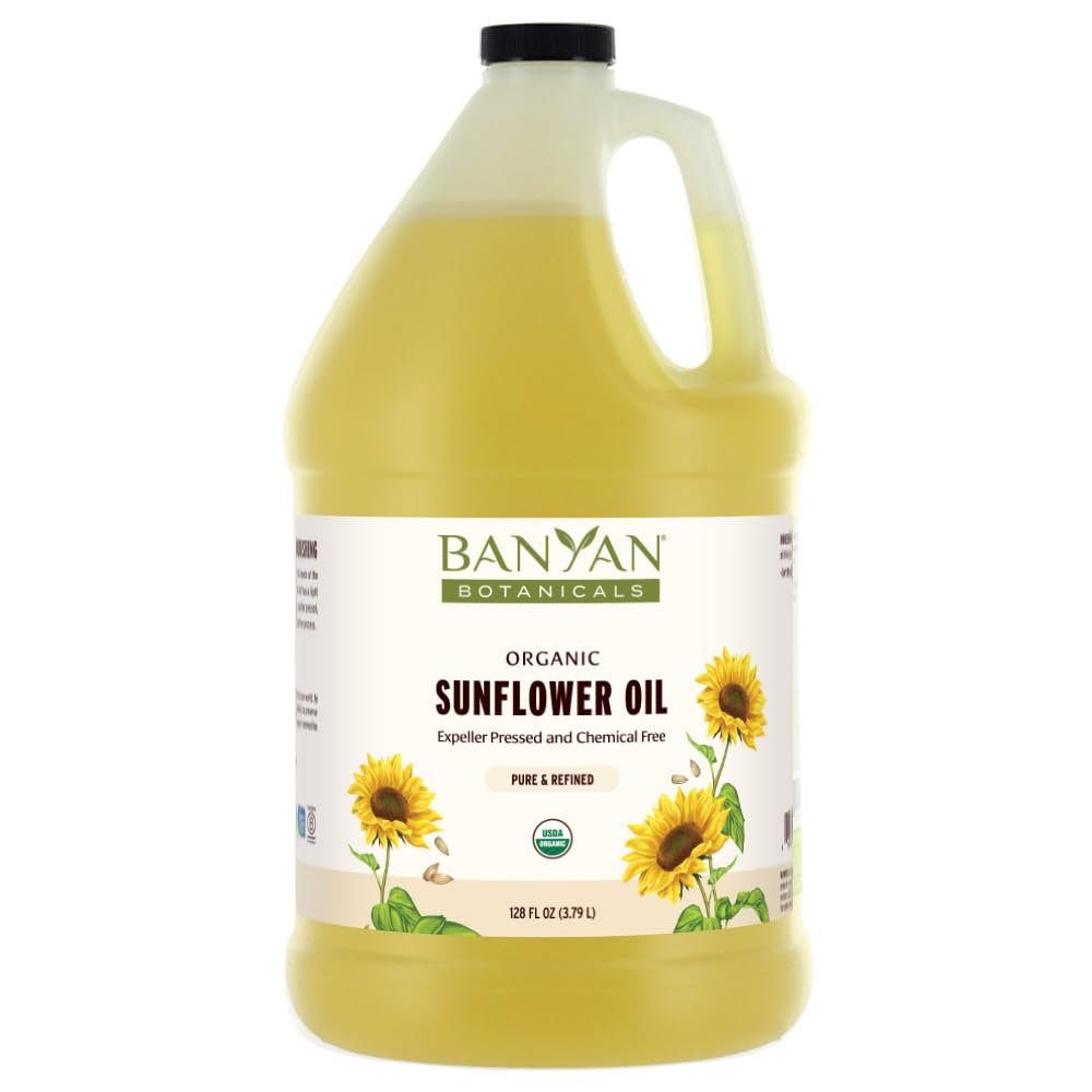 Banyan Botanicals Sunflower Oil  Pure & Organic Sunflower Seed Oil for Skin, Body, Hair & More  Multiple Sizes  128 oz  Expeller Pressed Non GMO Chemical Free