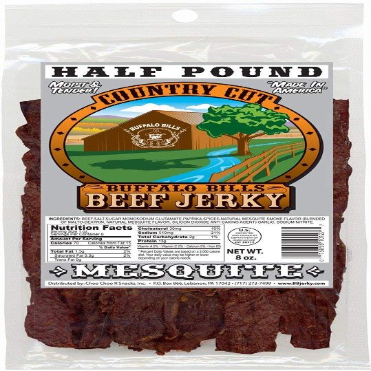 Buffalo Bills 8oz Mesquite Country Cut Beef Jerky Pack (moist & tender mesquite smoked beef jerky)