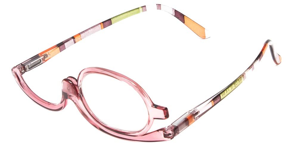 Calabria Flip Up Magnifying Makeup Reading Glasses +1.50 Pink Eye Make Up Cosmetic Rotating Single Lens Readers w/Soft Case