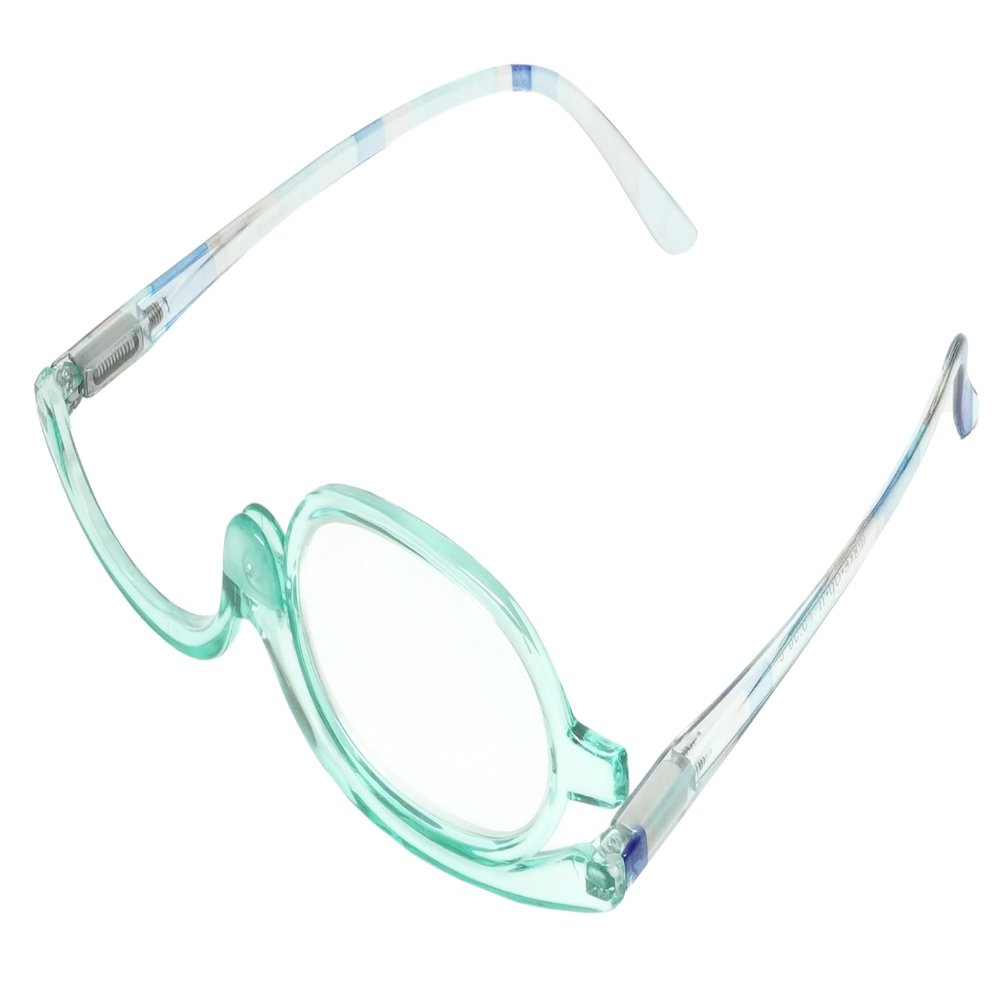 Calabria Flip Up Magnifying Makeup Reading Glasses +1.50 Blue Eye Make Up Cosmetic Rotating Single Lens Readers w/Soft Case