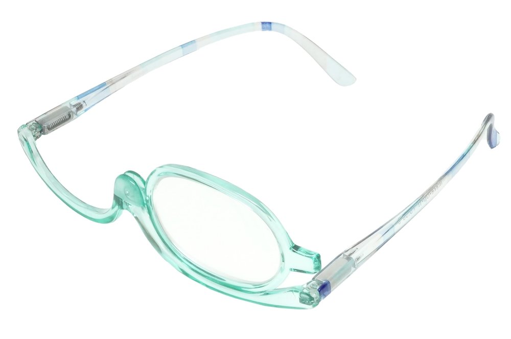 Calabria Flip Up Magnifying Makeup Reading Glasses +2.50 Blue Eye Make Up Cosmetic Rotating Single Lens Readers w/Soft Case