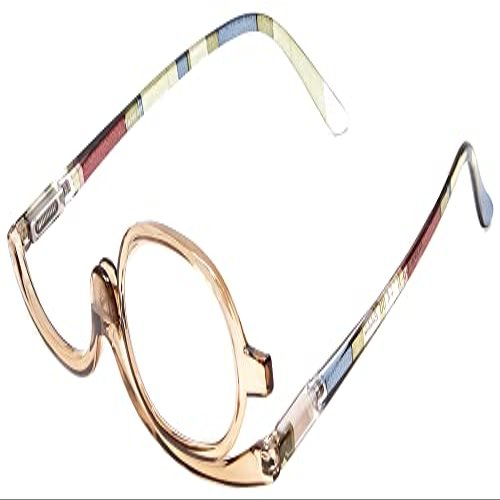 Calabria Flip Up Magnifying Makeup Reading Glasses +1.00 Olive Eye Make Up Cosmetic Rotating Single Lens Reader w/Soft Case