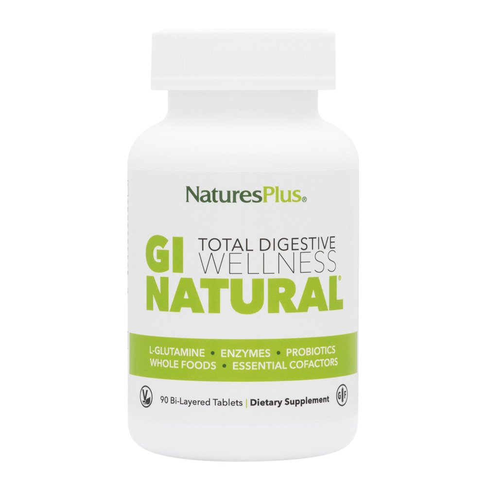 NaturesPlus GI Natural Total Digestive Wellness - 90 Bi-Layered Tablets, Pack of 2 - With L-Glutamine, Probiotics, Prebiotics & Enzymes - Gluten Free - 60 Total Servings