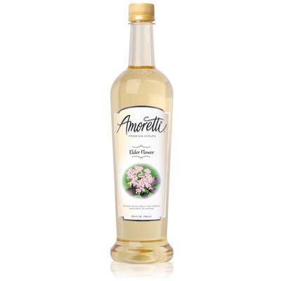 Amoretti - Premium Elder Flower Syrup, 94 Servings Per Bottle (750 ml), with Pump for Flavoring Coffees, Cocktails, and other Beverages, Gluten Free, GMO/GEO Free, Preservative Free