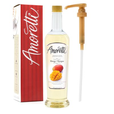 Amoretti - Premium Mango Syrup, 94 Servings Per Bottle (750 ml), with Pump for Flavoring Coffees, Cocktails, and other Beverages, Gluten Free, GMO/GEO Free, Preservative Free