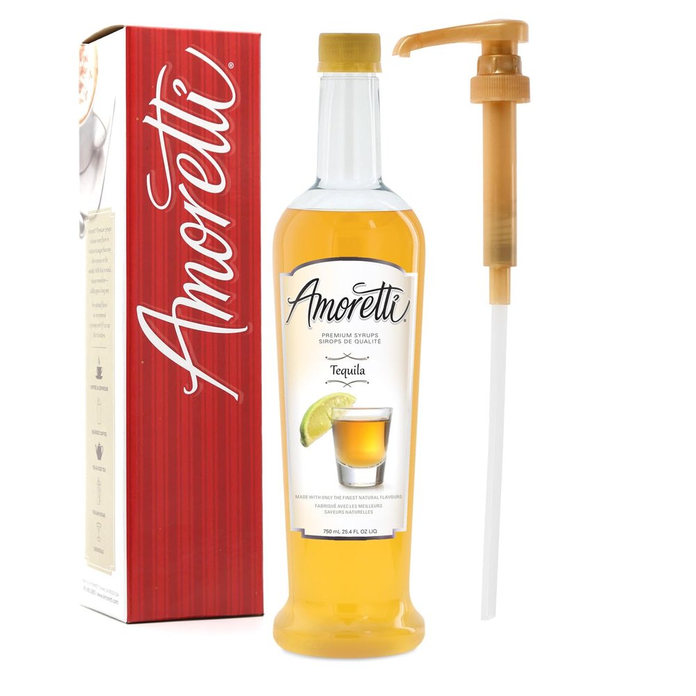 Amoretti - Premium Tequila Syrup, 94 Servings Per Bottle (750 ml), with Pump for Flavoring Coffees, Cocktails, and other Beverages, Gluten Free, GMO/GEO Free, Preservative Free