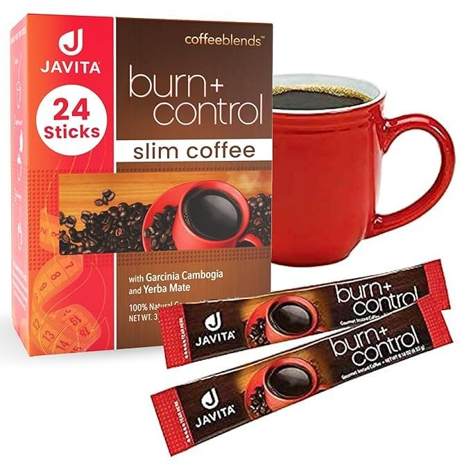 Javita Burn + Control Instant Coffee Smooth Arabica, Robusta Blend with Garcinia & Yerba Mate Supports Metabolism & Daily Energy Convenient Slim-Style Coffee Mix (1 box/24 serv.)