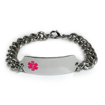 Allergic to NSAIDs Medical ID Alert Bracelet with Embossed Emblem and Wide Chain. Style: Classic Wide, Premium Series.