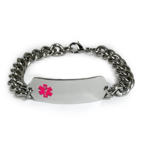 Allergic to NSAIDs Medical ID Alert Bracelet with Embossed Emblem and Wide Chain. Style: Classic Wide, Premium Series.