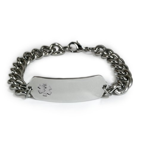 Allergic to NSAIDs Medical ID Alert Bracelet with Embossed Emblem and Wide Chain. Style: Classic Wide, Premium Series.
