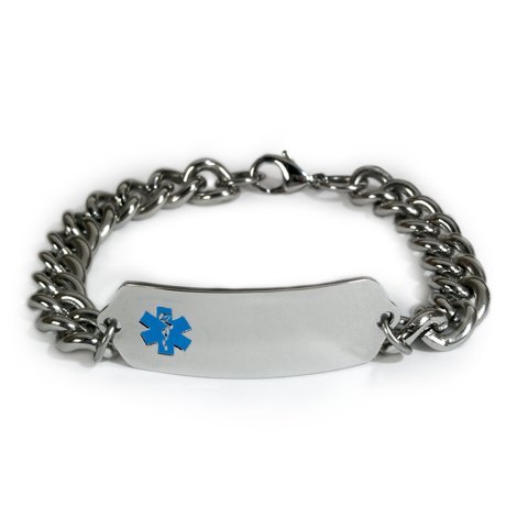 Allergic to NSAIDs Medical ID Alert Bracelet with Embossed Emblem and Wide Chain. Style: Classic Wide, Premium Series.