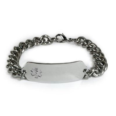 Allergic to NSAIDs Medical ID Alert Bracelet with Embossed Emblem and Wide Chain. Style: Classic Wide, Premium Series.