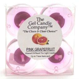4 Pack of Pink Grapefruit Scented Gel Candle Mineral Oil Based Tea Lights Hand Poured in USA by The Gel Candle Company - up to 8 Hours Each