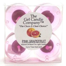 4 Pack of Pink Grapefruit Scented Gel Candle Mineral Oil Based Tea Lights Hand Poured in USA by The Gel Candle Company - up to 8 Hours Each