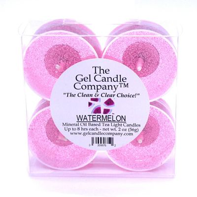 4 Pack of Sweet Juicy Watermelon Scented Gel Candle Mineral Oil Based Tea Lights The Gel Candle Company - up to 8 Hours Each