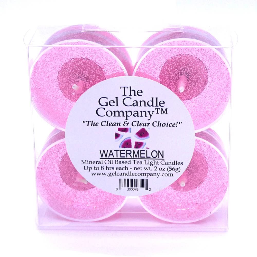 4 Pack of Sweet Juicy Watermelon Scented Gel Candle Mineral Oil Based Tea Lights The Gel Candle Company - up to 8 Hours Each