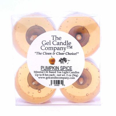 4 Pack of Pumpkin Spice Scented Mineral Oil Based Up to 8 Hour Scented Tea Lights by The Gel Candle Company