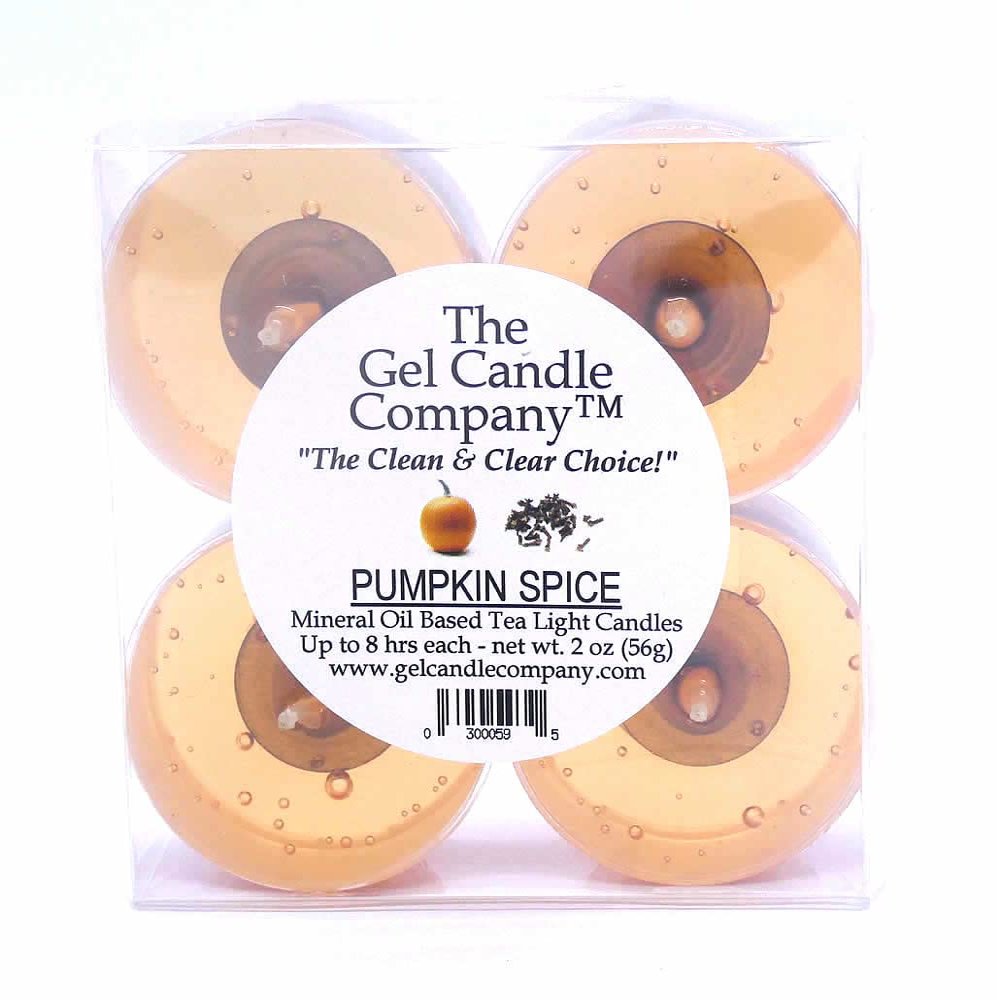4 Pack of Pumpkin Spice Scented Mineral Oil Based Up to 8 Hour Scented Tea Lights by The Gel Candle Company