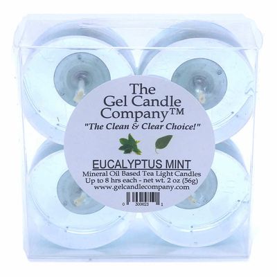 4 Pack of Eucalyptus Mint Scented Gel Candle Mineral Oil Based Tea Lights Hand Poured in USA by The Gel Candle Company - up to 8 Hours Each